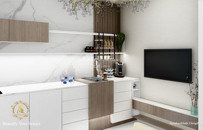 طراحی کافی بار در اتاق استراحت، مطب به سبک مدرن
